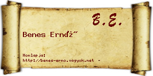 Benes Ernő névjegykártya